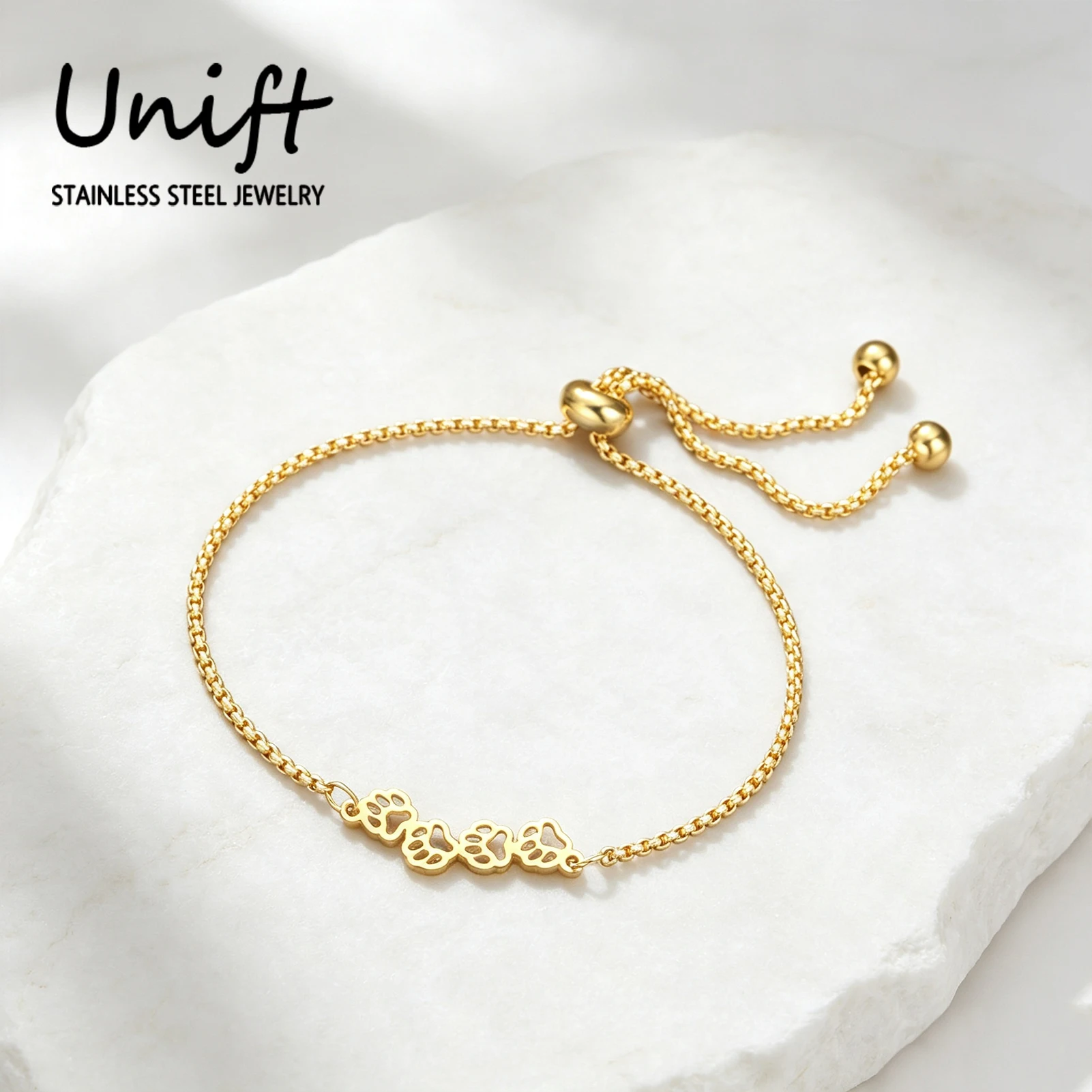 Unift Pet Cat Paw Footprint Bracelet Stainless Steel Adjustable Bracelet for Women Cute Kitten Paw Chain Jewelry Gift Wholesale