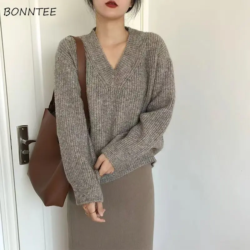 Pullovers Women Solid Simple Warm Autumn Creativity All-match Daily Korean Style Delicate Vintage Prevalent Age-reducing Ladies