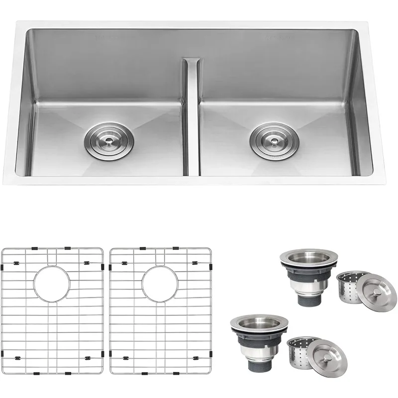 Ruvati 30-inch Low-Divide Undermount Tight Radius 50/50 Double Bowl 16 Gauge Stainless Steel Kitchen Sink - RVH7355