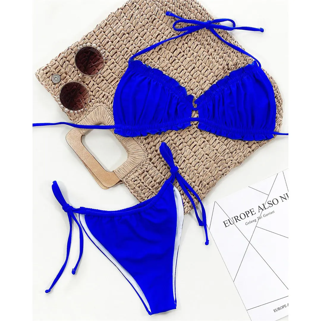 Sexy, geraffter, plissierter Bikini mit Rüschen, Damen-Badeanzug, zweiteiliges Bikini-Set, Badebekleidung, Badeanzug, Modell V3239SW. – Detail 31