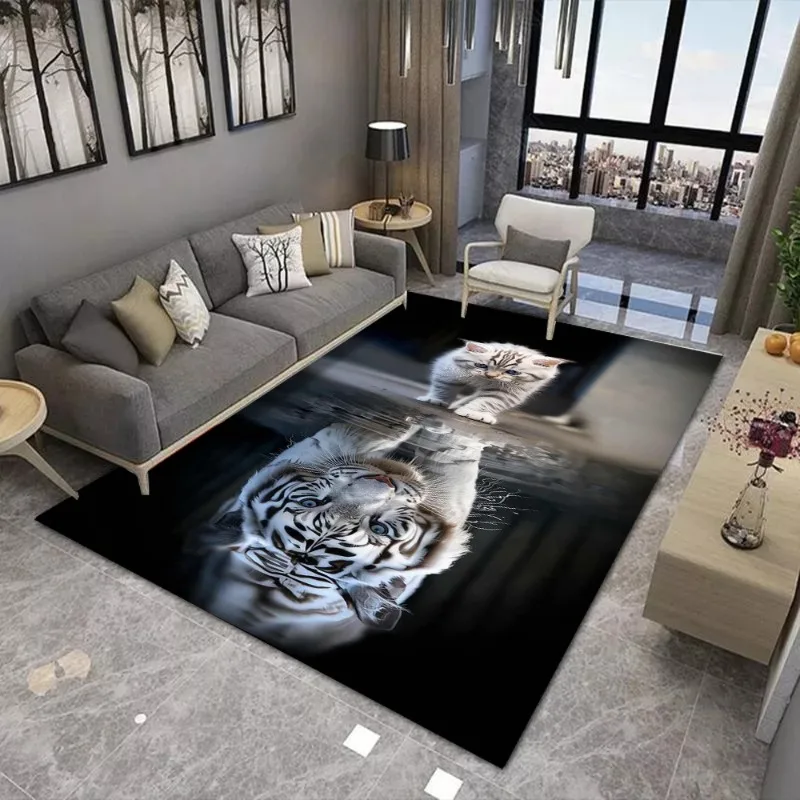 Animal Print Carpet Mat Anti-Slip Rubber Backing Rug Cat Tiger Koi Fish 3D Design for Nature Home Decoration Living Room