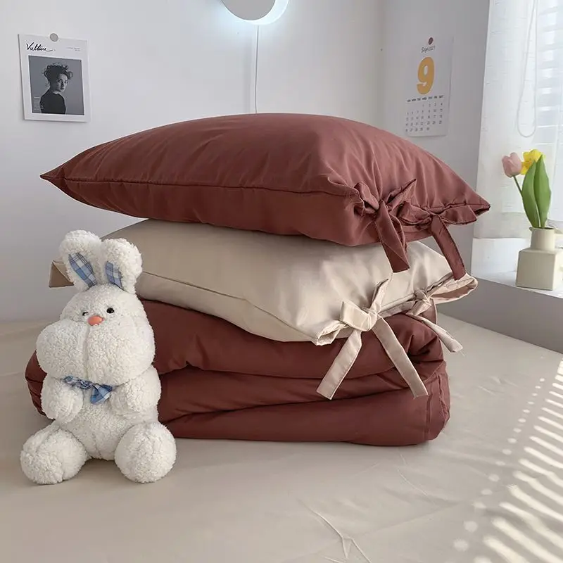 Pillowcase Solid Lace Up Simple Plain Soft Comfortable Couples Home Wedding Bedroom Throw Pillow Household Ins European Fashion