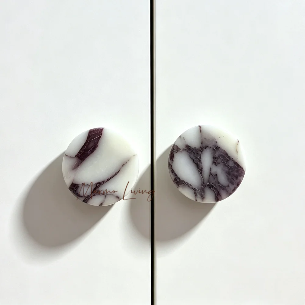 Nordic Luxury Calacatta Viola Stone Knob Natural Marble Handles Custom Wardrobe Door Knobs Furniture Drawer Pulls