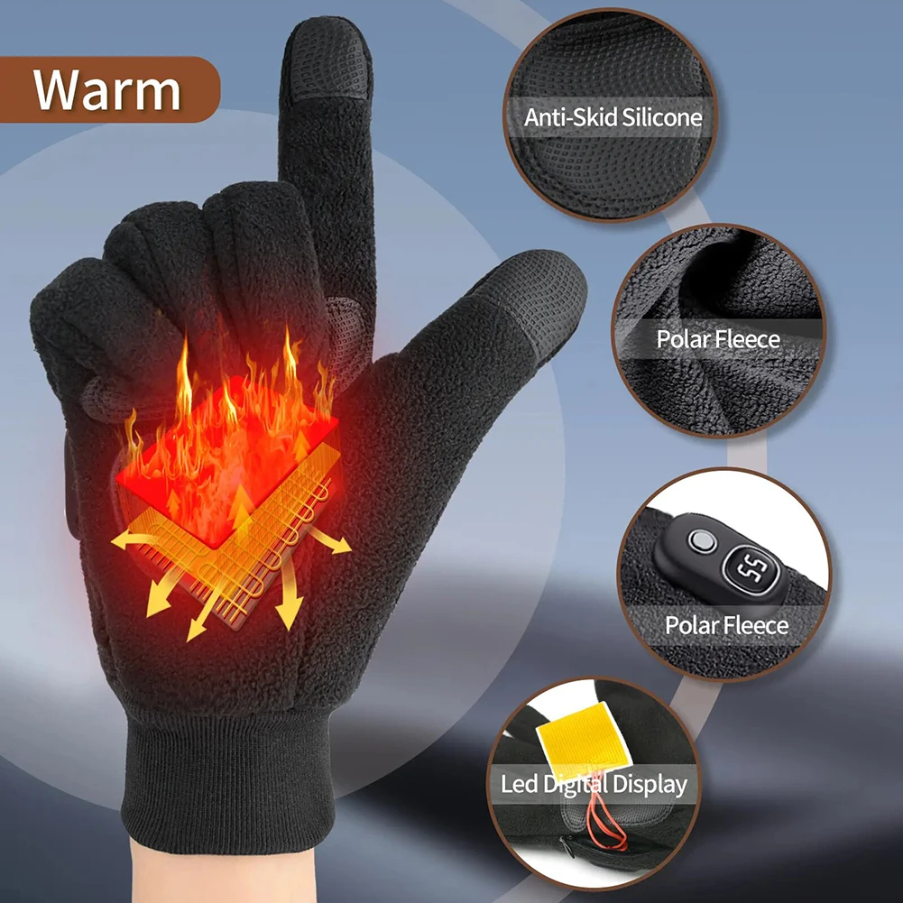 Winter Heated Ski Gloves Rechargeable Hand Warmers 3 Level Adjustable Heating Customed Warmth For Motorcycle Tourings