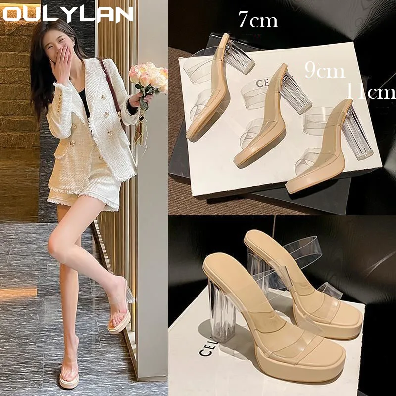 Women Pumps Sandals PVC Jelly Slippers Open Toe High Heels Ladies Transparent Perspex Slippers Shoes Heel Clear Sandals