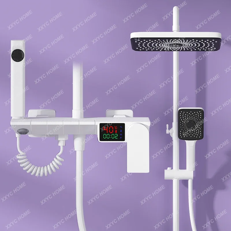 

Bathroom Copper Gun Gray Hot and Cold Constant Temperature Digital Display Handheld Supercharged Shower Nozzle