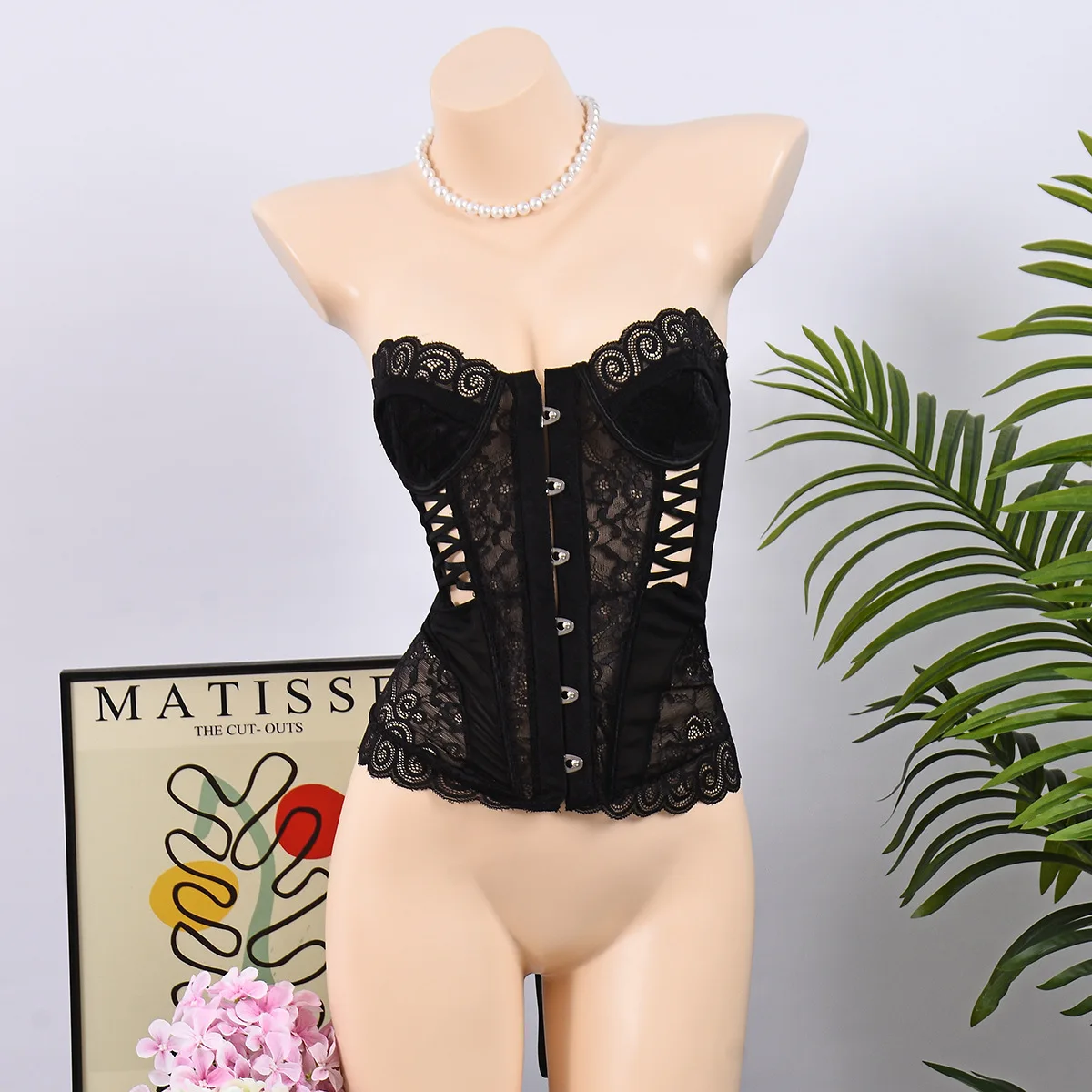 

Бесшовный черный кружевной корсет-топ с вырезами, сексуальный, на шнуровке, в готическом стиле, для вечерних выходов, винтажный, в стиле Y2K, для дерзких девушек