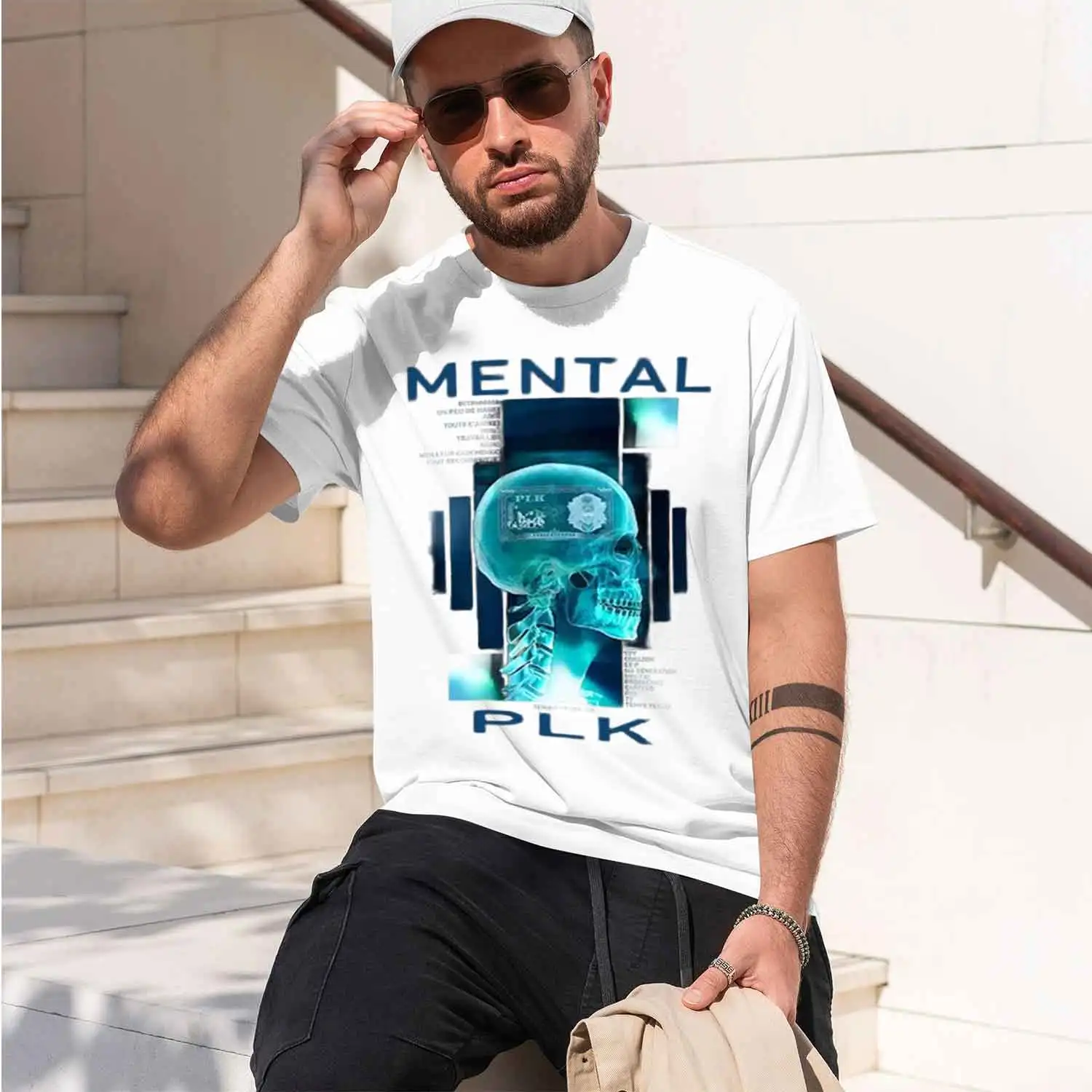 Mental PLKFake llar Skull X-RayDark Financial Warning Cost of Greed Womens clothing men's crew neck t-shirt 2026 New Model Men’s