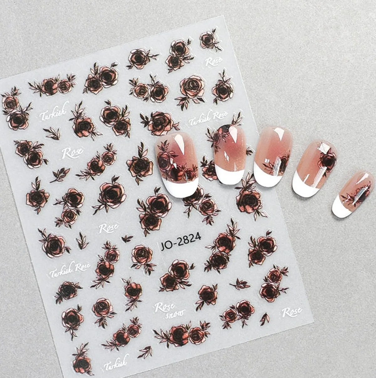 3d Nail art Stickers Vintage Half Transparent Red Black Roses Flowers Nail Decals For Nail Decorations Manicures Beauty