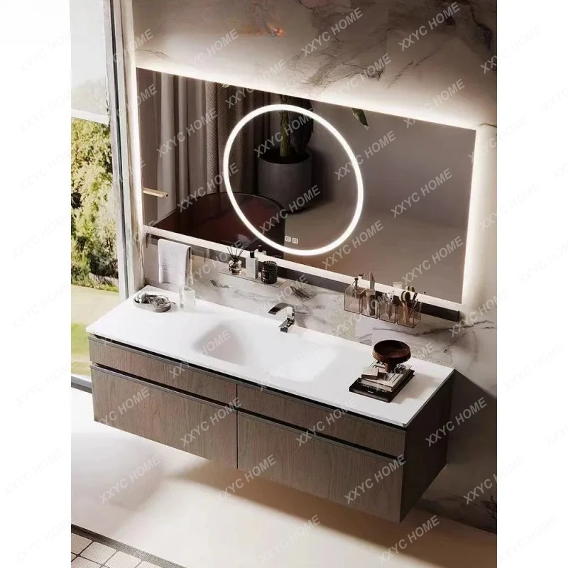 Lbathroom cabinet combination bathroom rock slab seamless basin wash basin wash smart and simple