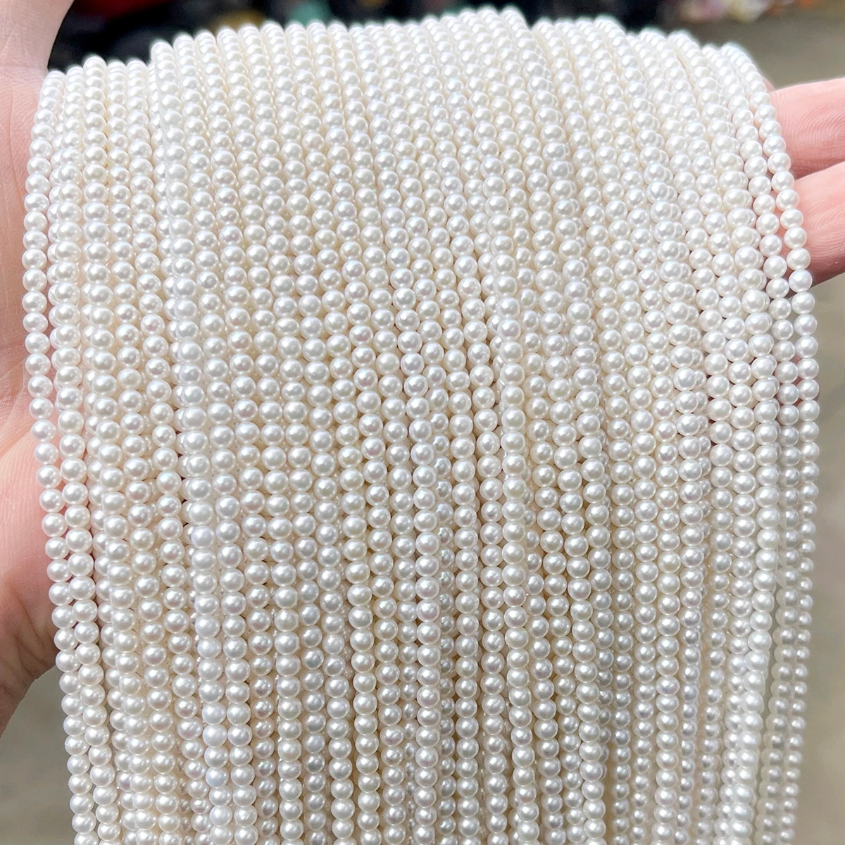 JD 1 Strang 7A Natürliche Weiße Süßwasserperlen 3mm ca. 120 Stück Aurora Glänzende Runde Perlen DIY Schmuckherstellung Halskette – Detail 4