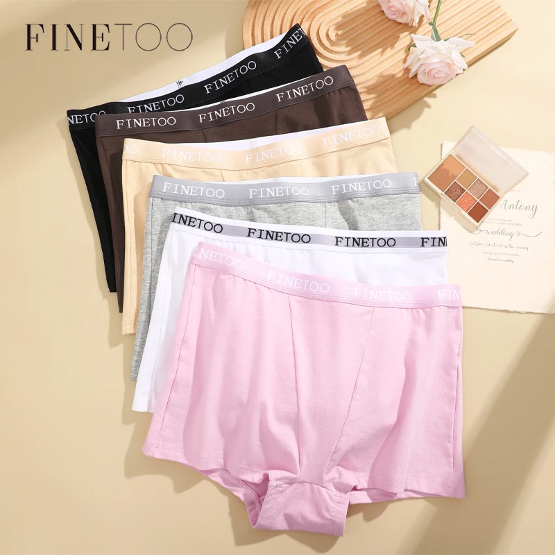 1Pcs Cotton Breathable Boyshort Underwear Women\'s Panties FINETOO Letter Waist Underpants Female Low Rise Safety Short Lingerie