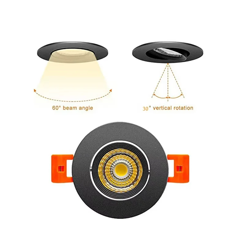 High-performance Embedded LED Downlight Angle Adjustable 5W7W9W12W15W18W COB Anti-Glare Dimmable Ceiling Light Spotlights