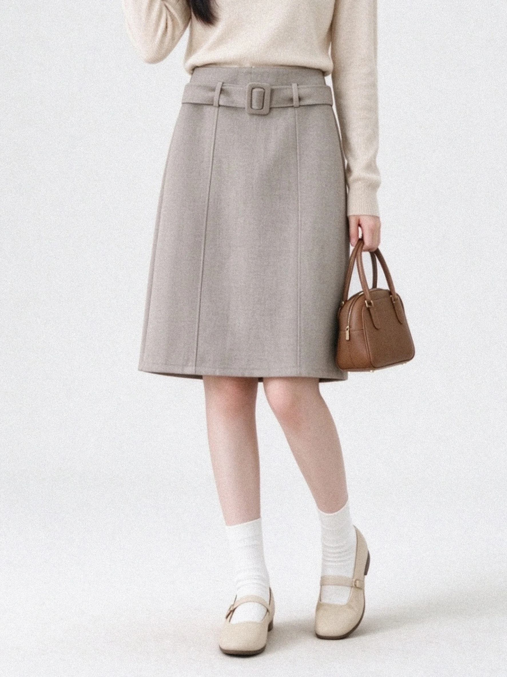 Elegant A-Line  Skirt in Pure Color Woolen Fabric for Autumn And Winter Slimming High-End Feelings Versatile New Style