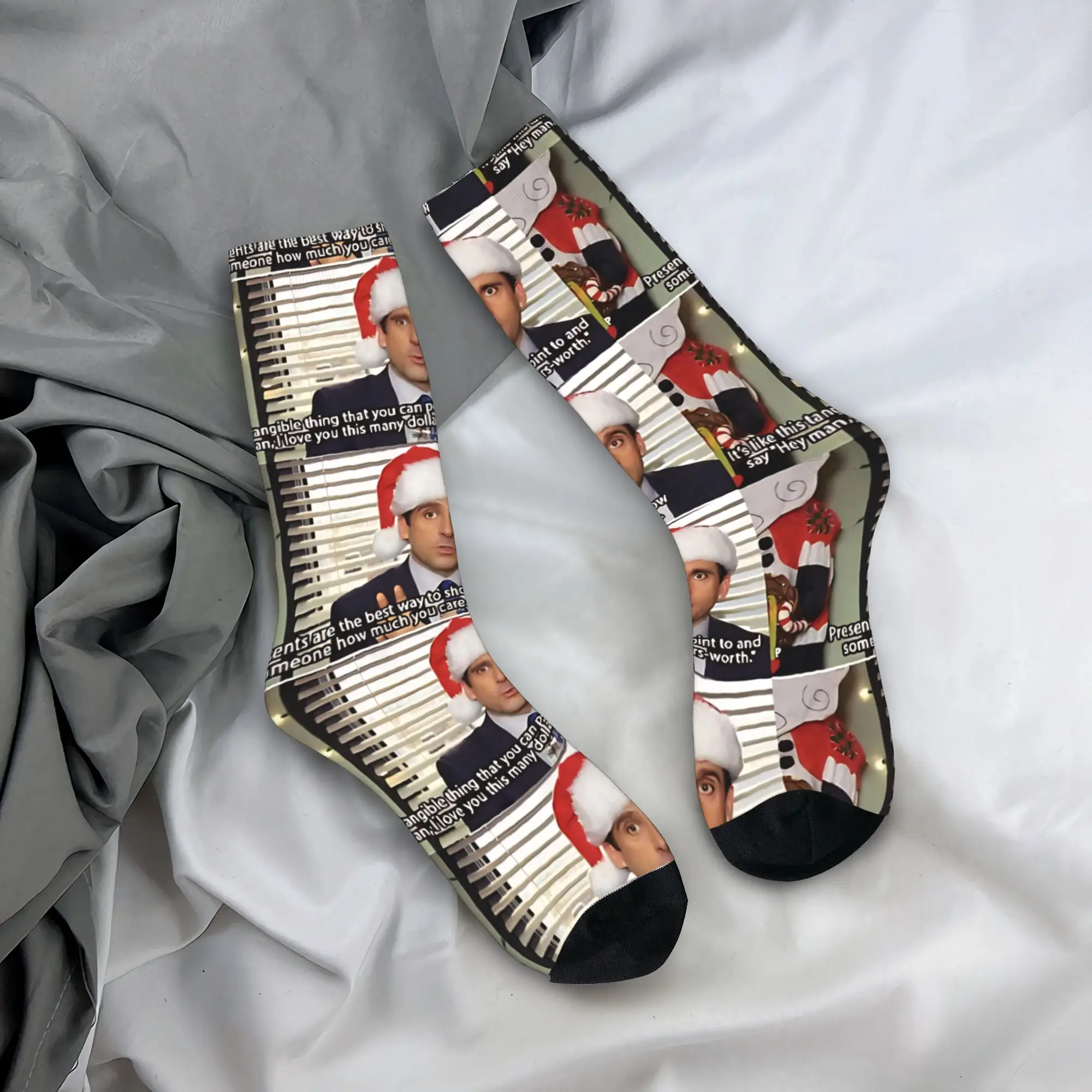 Unisex Men Socks Christmas Card The Office Stockings Non-Slip Quality Socks Winter Fashion Custom Cycling Socks
