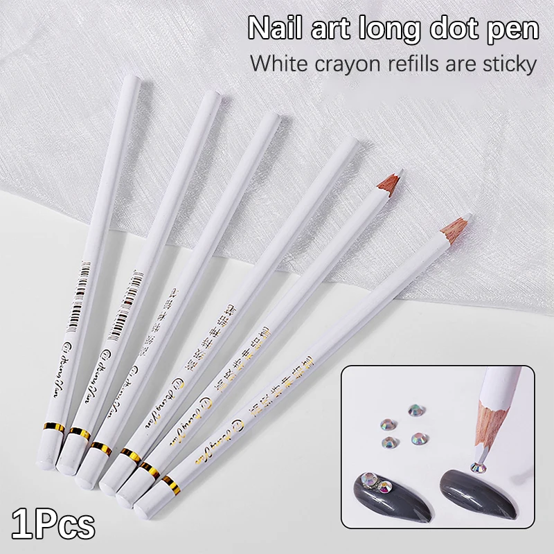 

1p Nail Rhinestone Picker Point Drill Pen White Crayon Bold Refill Self Adhesive DIY Nail Art Tool White Wax Pencil For Manicure