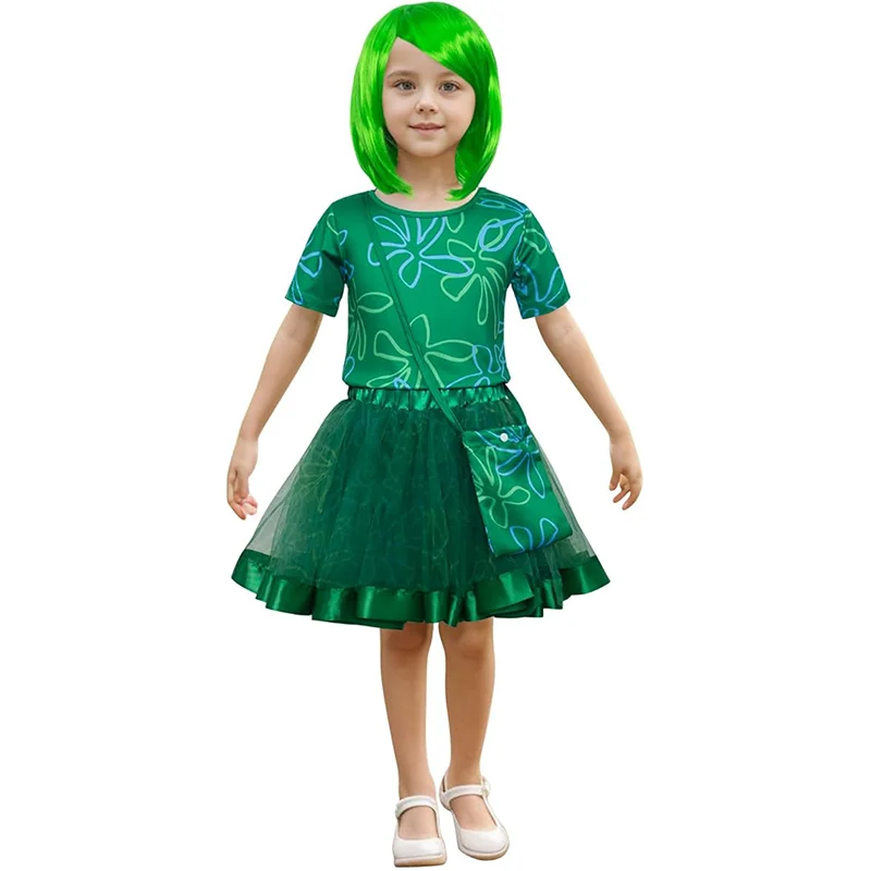 4〜7歳の女の子のための花柄のTシャツ,チュチュスカート,バッグとウィッグ,ハロウィーンとクリスマスのパーティー,楽しい漫画の衣装