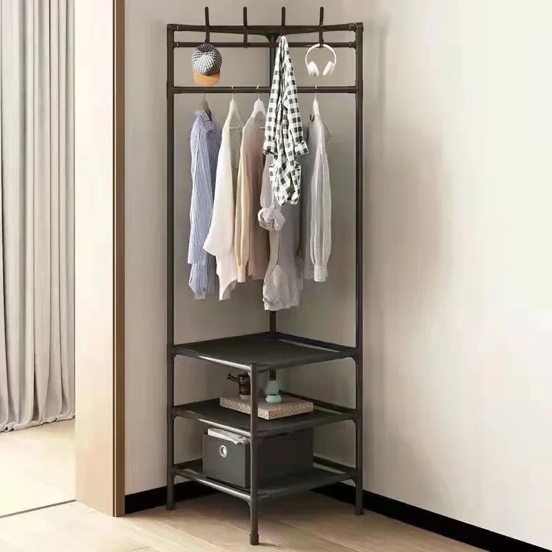 

2/3 Tier Corner Coat Rack Multi-Function Floor Standing Clothes Hanger Rack Removable simple Clothing Storage Shelf Cabinet