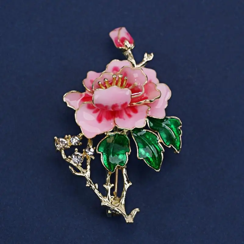 Fashion Vintage Peony Brooch Temperament Elegant Painted Design Flower Corsage Pin Versatile Wedding Jewelry Accessories