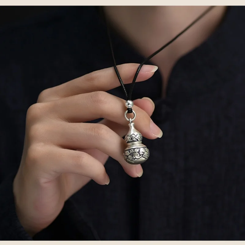 

S925 Sterling Silver Female Male Pendant Chain Vintage Gourd Necklace for Men Women Fashion Buddhist Charm Unisex Jewelry Gift