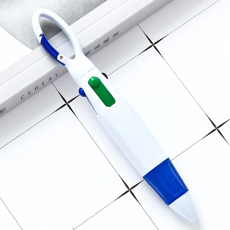 Criativo Montanhismo Botão Press Pen, Caneta de Bolso Portátil, Empurrando Plástico, Caneta Esferográfica de Quatro Cores, Material Escolar, 2Pcs