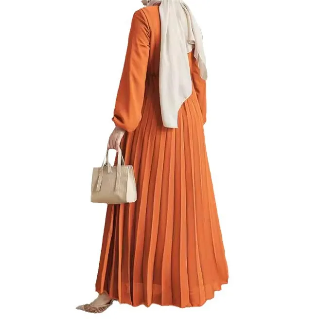 Elegant Chiffon Dress for Women Islam Clothing Muslim Dress Women Fold Dubai Abayas African Turkish Robe Musulmane Femme Vestido