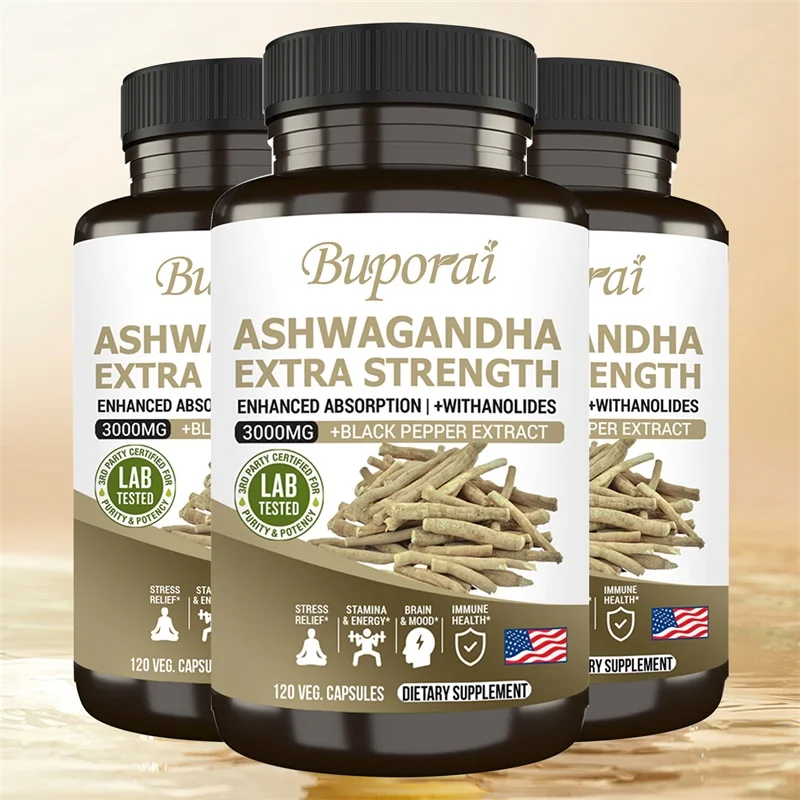 Ashwagandha Root Extract Capsules with Black Pepper for Natural Mood, Stress, Focus, Brain, Energy, Sleep Health Support