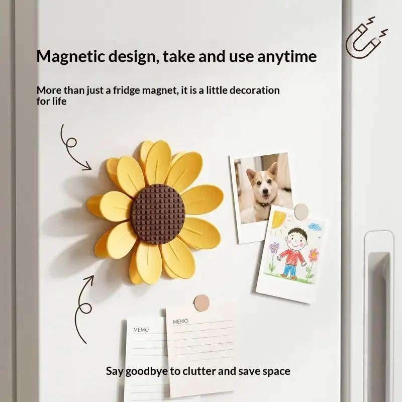 Sunflower Magnetic Fridge Magnet Seal Clip Petal Sealing Clip Magnetic Fridge Sticker Snack Clip, Flower Decoration