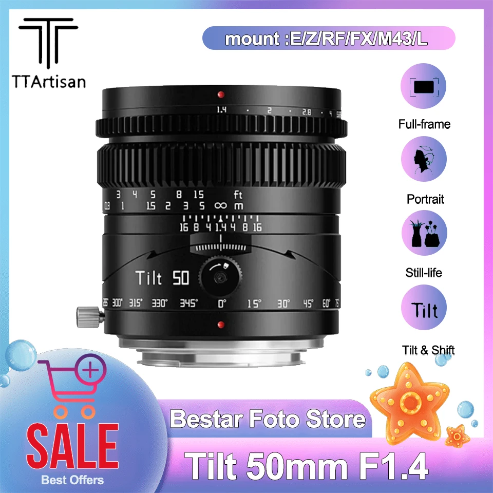 

TTArtisan Tilt 50mm f1.4 Full Frame MF Portrait Lens Compatible with Sony A7S A7R Panasonic S1 Sigma FP Mirrorless Camera