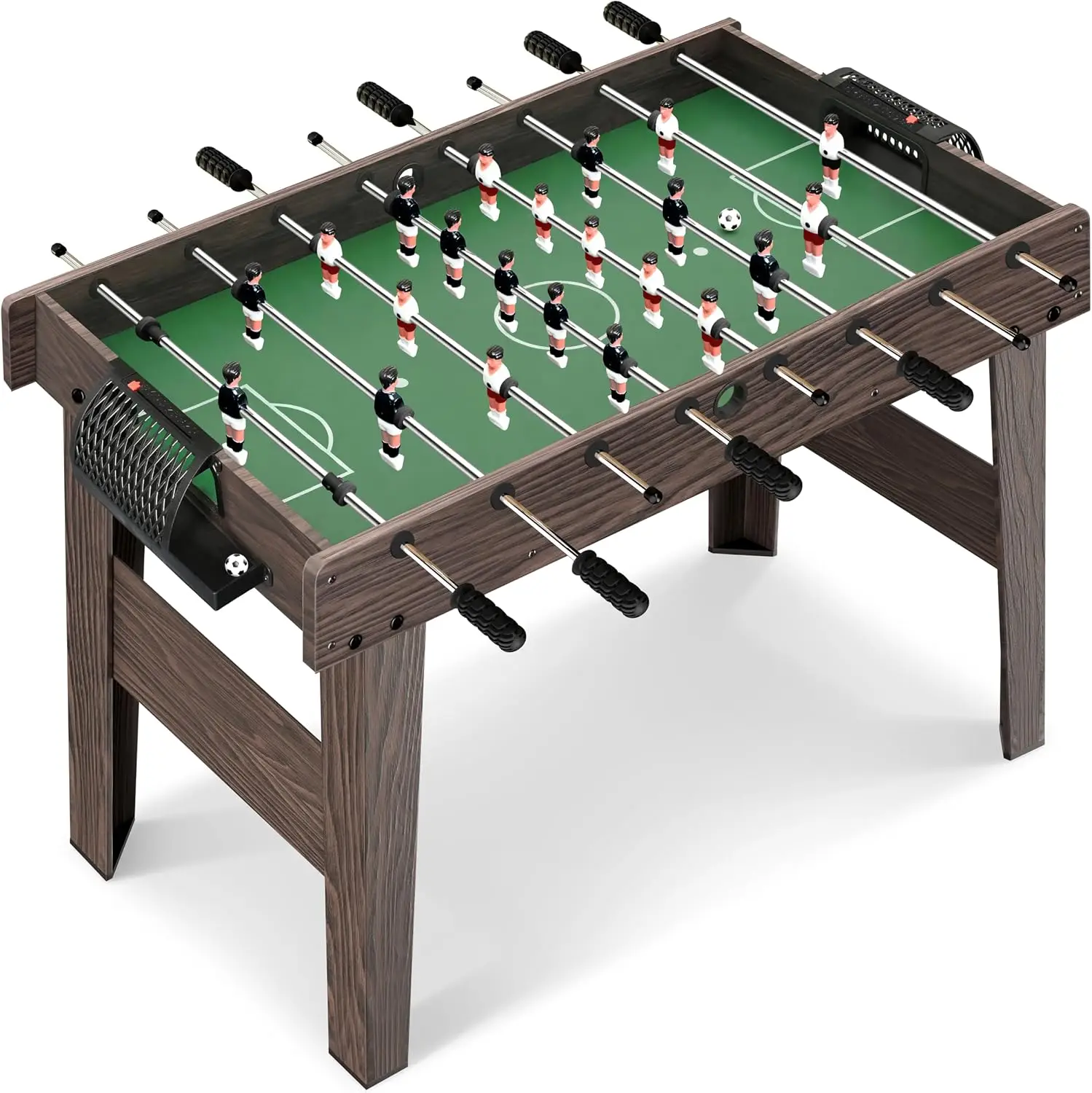 48 Inch Foosball Table, Competition Size Soccer Game Table For Kids Adults Home Arcade Game Room, Wood Board Folding Table Top With Chrome Steel Rods Cup Holders Leveling Legs,Brown