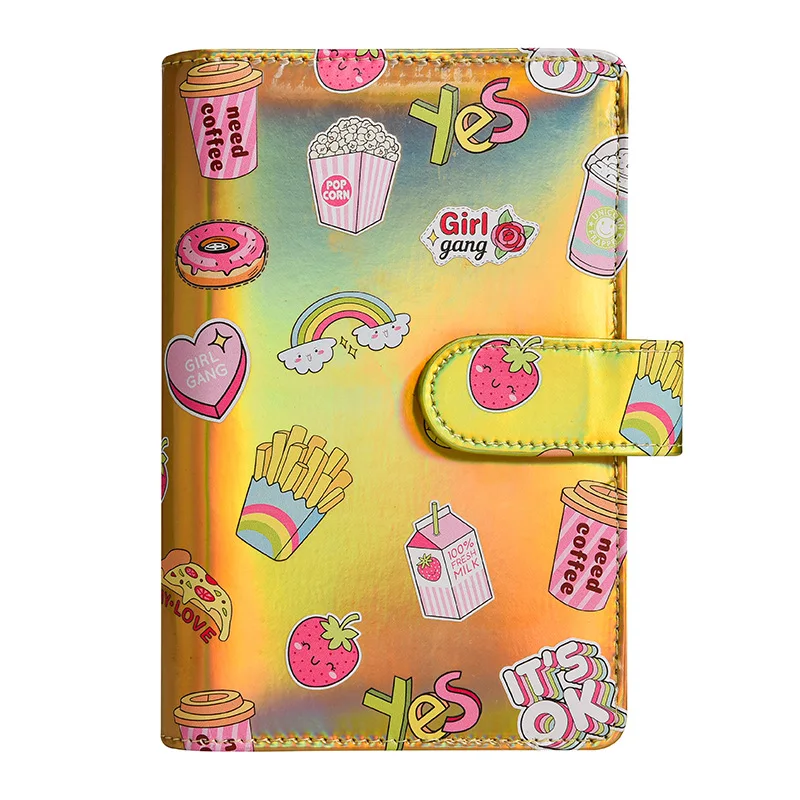 Recarregável Faux Leather Orçamento Binder,Mini Notebook Binder Cover, A6 Papel De Enchimento, Pasta De Moda Bonito Dos Desenhos Animados, 6 Anel