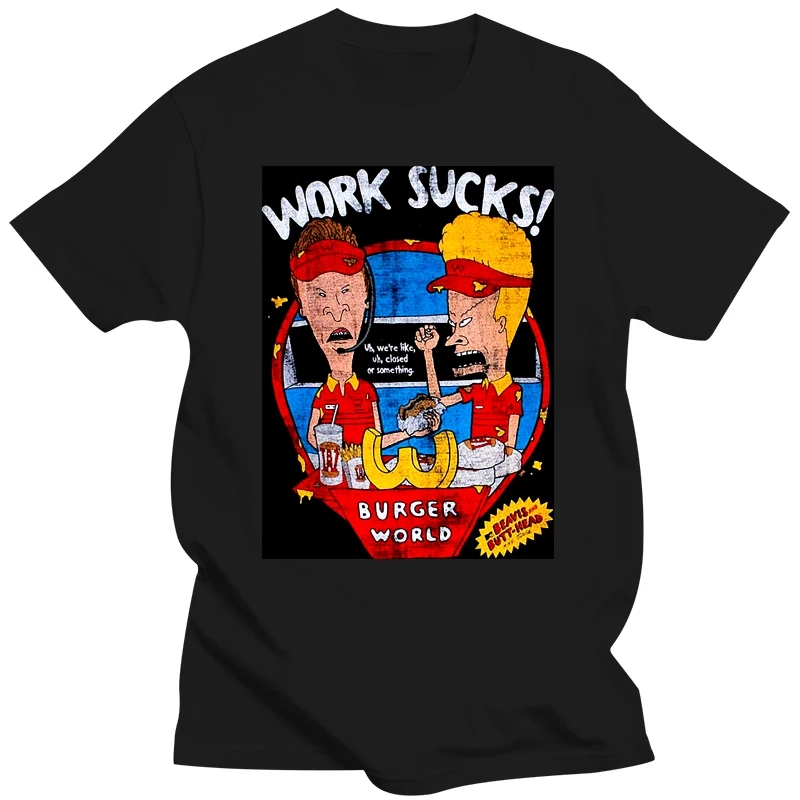 Men Funny T Shirt Women Cool Tshirt Beavis Butthead Work Sucks Fashiont funny t-shirt men teeshirt