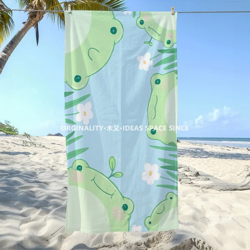 Cute Frog Floral Beach Towel Patterned Sunscreen And Windproof Suitable For Swimming Pool Camping Travel