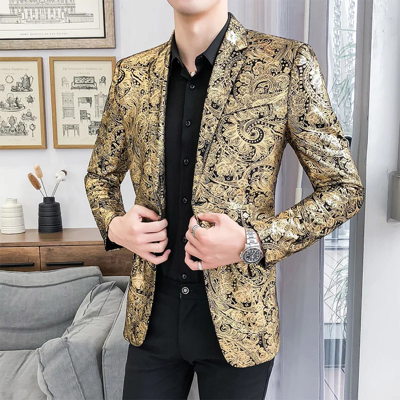 Stage Suit Men\'s Performance Clothing Gold Suit Jacket Top Handsome and Good-Looking Suit Youth Fashion Party Suit Fashionable