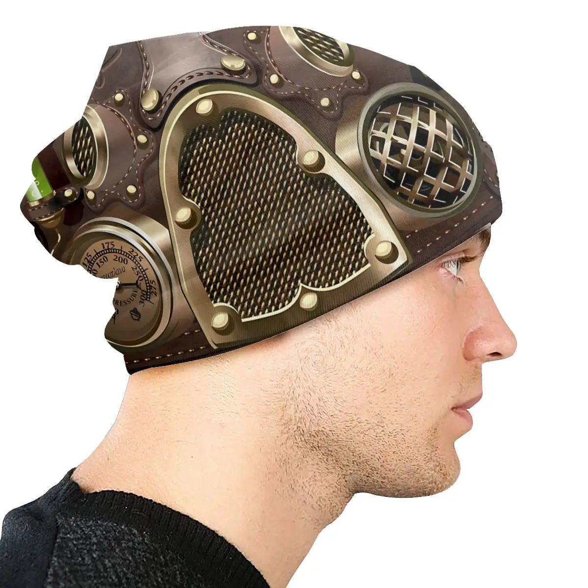 Bonnet Hats Steampunk Leather Design Men Women\'s Thin Hat Steampunk Dark Color Spring Warm Cap Hip Hop Skullies Beanies Caps