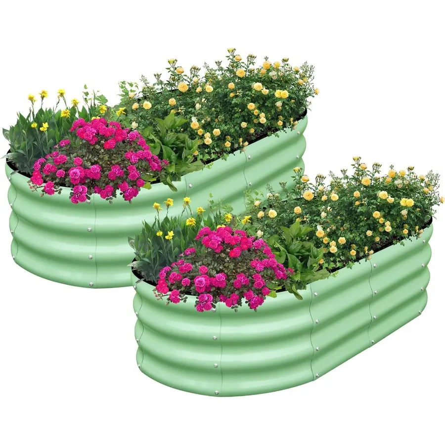 

Galvanized Raised Garden Bed Outdoor 2 Pcs 4x2x1ft Oval Metal Planter Box for Planting Plants Vegetables Green