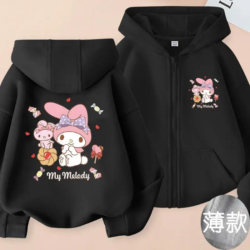 Miniso Sanrio Woman Jacket Autumn Winter Cartoon Children Hoodie Zipper Coat Kuromi Melody Jacket ParentChild Clothing Girl Gift