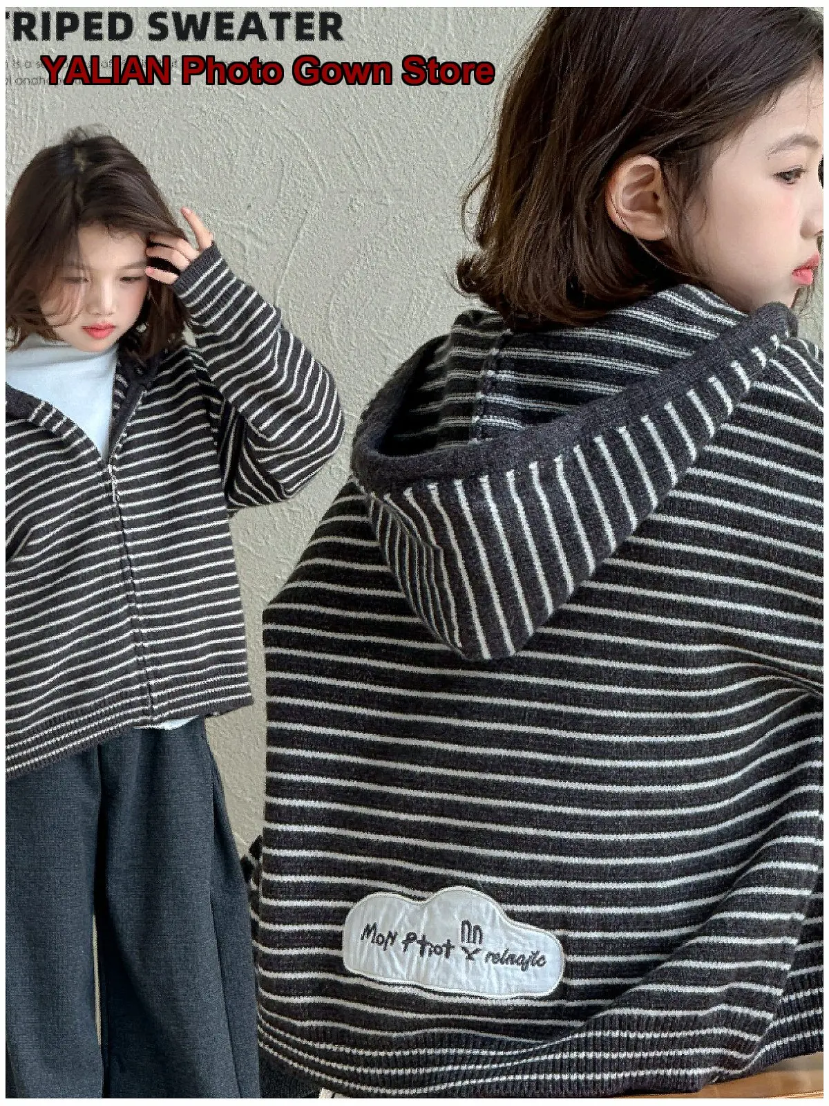 Girls Knit Cardigan Kids Spring Autumn Round Neck Knit Top Solid Color Soft Skin-Friendly