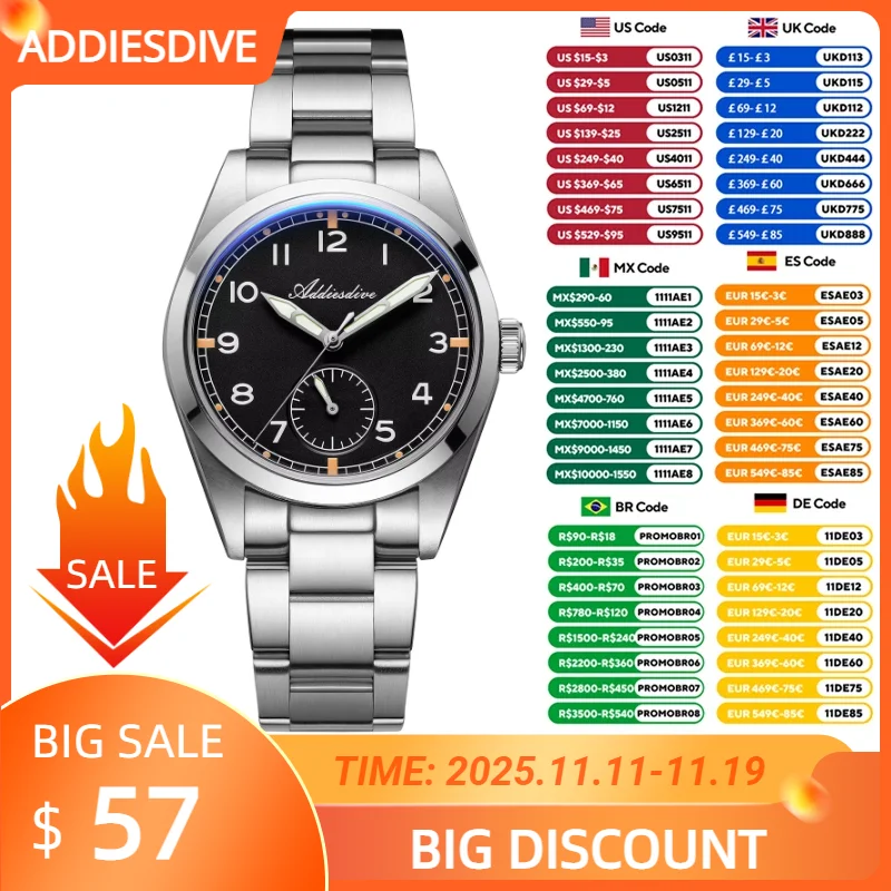 

ADDIESDIVE Luxury Quartz Watch For Men VH60 Movement Luminous Waterproof Wristwatch Bubble Mirror Glass Fashion Watches Man NEW