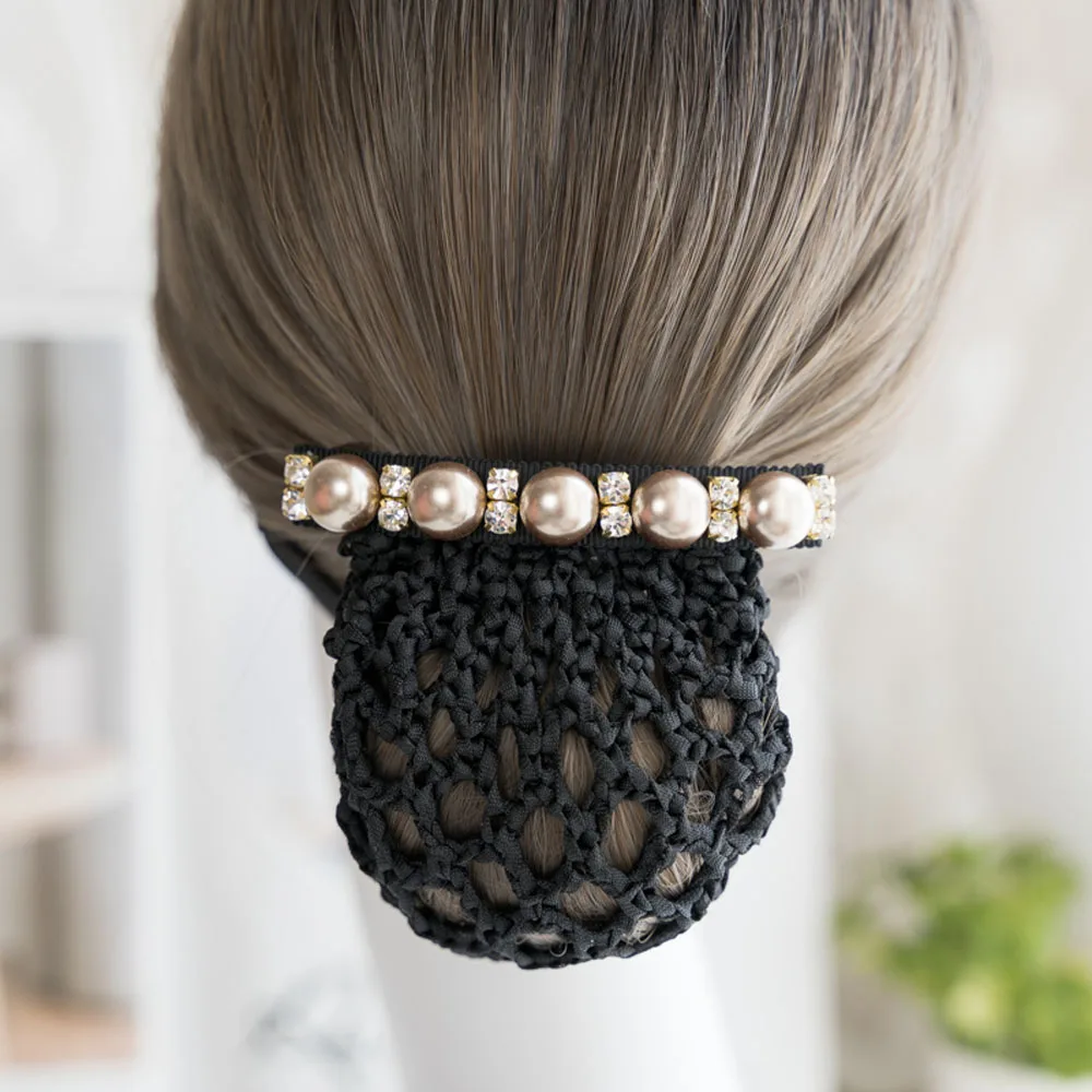 

Fashion Vintage Hair Clips For Girls Barrette Bun Snood Hairgrips Net Decor For Dance Office Mesh Hair Bands Accessories Women