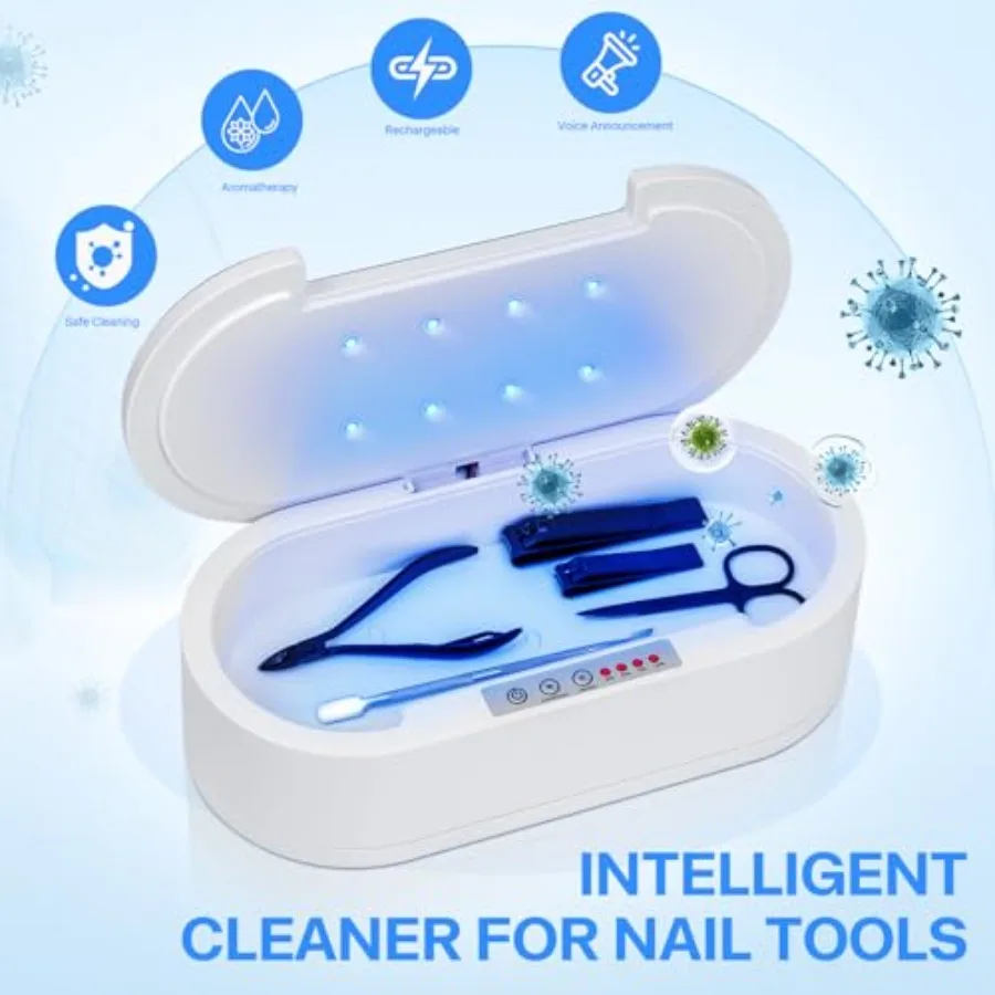 Nail Tools Sterilizer Multifunction Blue Light Aromatherapy Cleaning Sterilizer Box For Jewelry Glasses Phone Nail Manicure Mak
