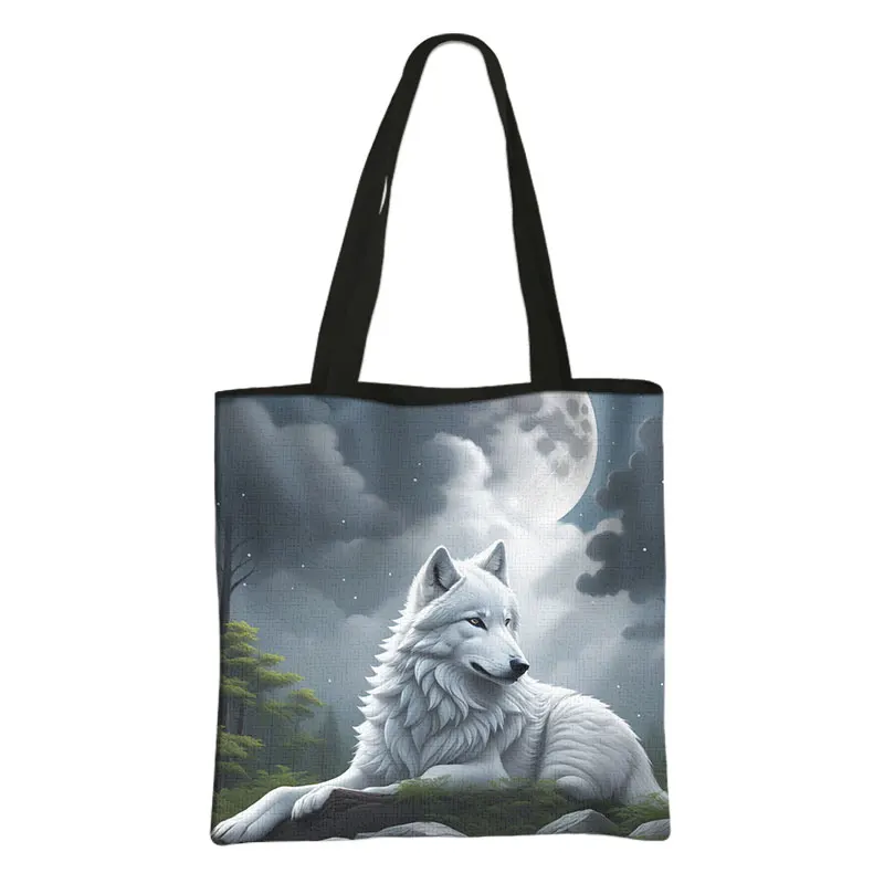 Cool Wild Animal Wolf Print Schoudertassen Vrouwen Handtassen Eco Herbruikbare Winkelen Schooltas Grote Capaciteit Boekentas Tote Tas