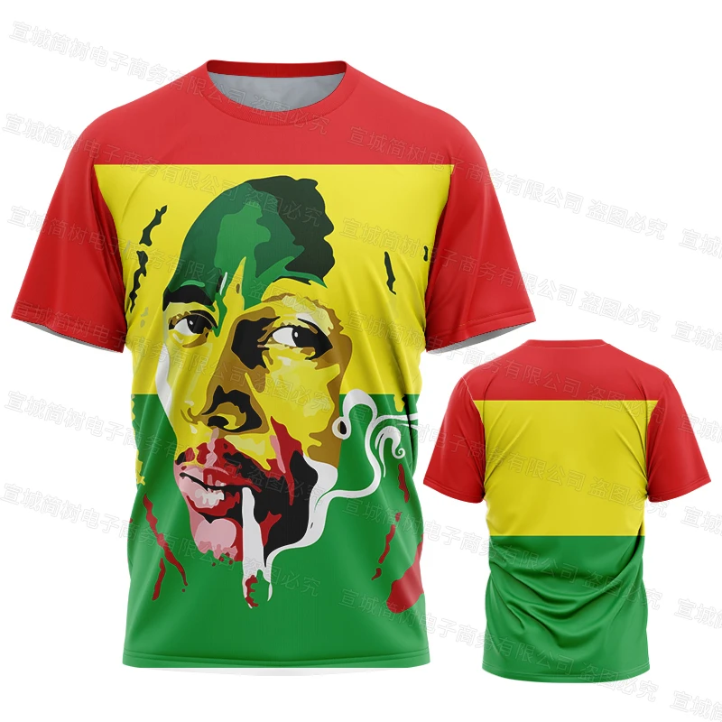 Bob Marley masculino impresso em 3D camisa de rua grande, gola redonda, estilo rock moderno, manga curta camiseta de ginástica, 6XL