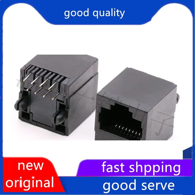 10pcs original new RJ45 5224 8P8C fully plastic black 8-hole 8-pin 180 degree vertical network interface terminal