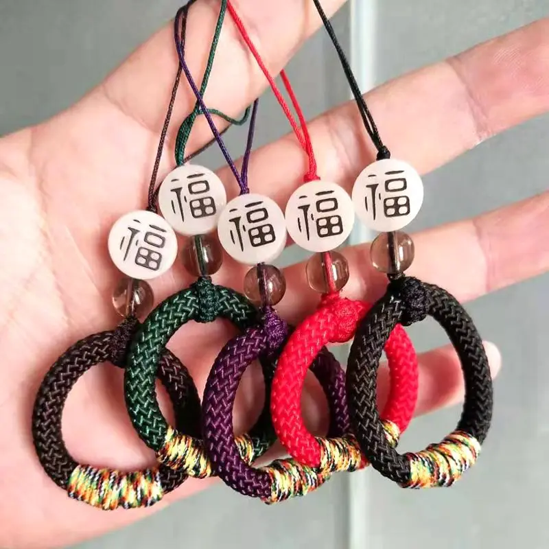 Couple Mobile Phone Strap Ring Buckle Lanyard Personalized Car Key Chinese Style Play Crystal Jade Pendant Rope Phone Keychain