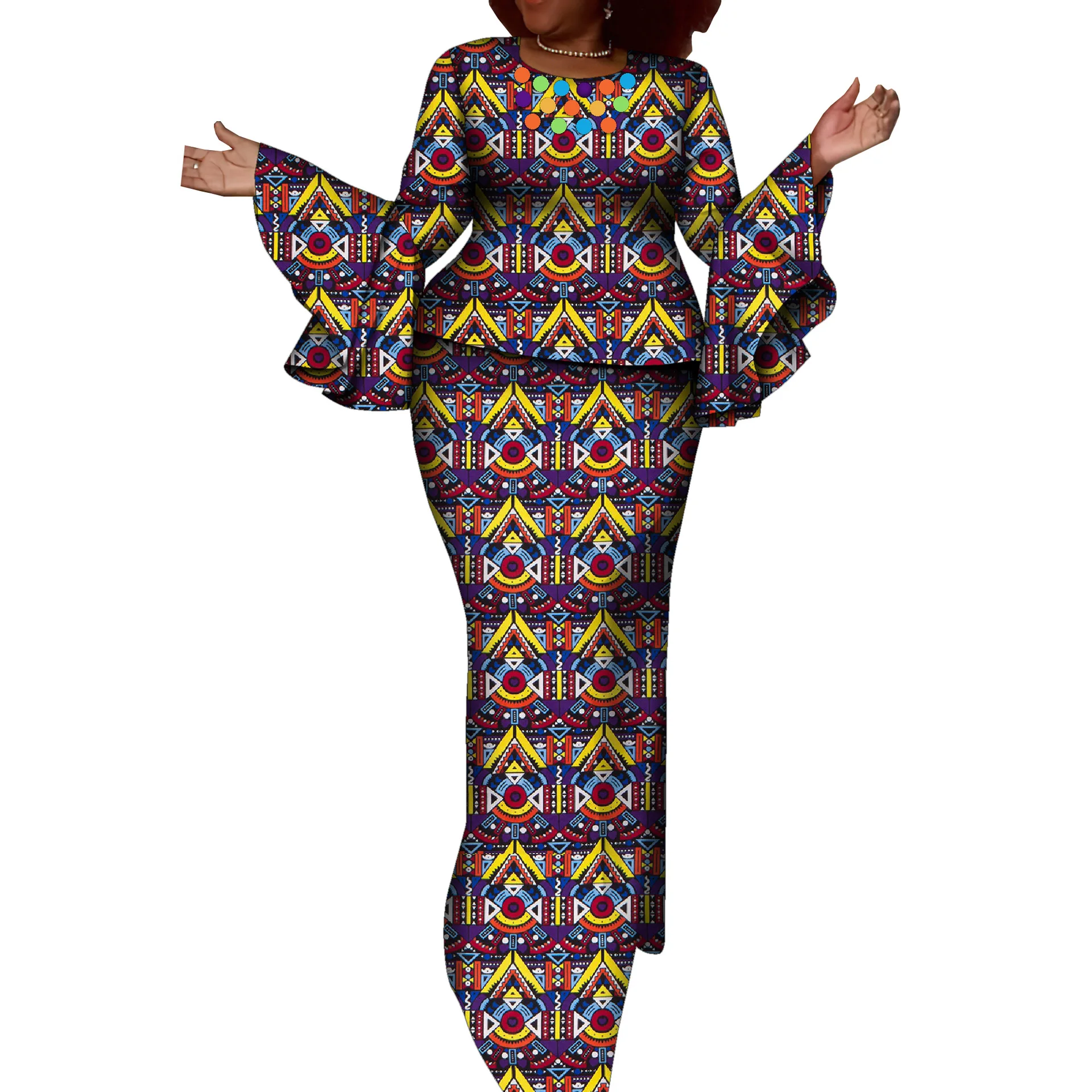 High Quality Custom Size African Clothes for Women Dashiki Party Clothing 2 Pcs Set Ankara Fashion Top and Skirt Prom Dresses