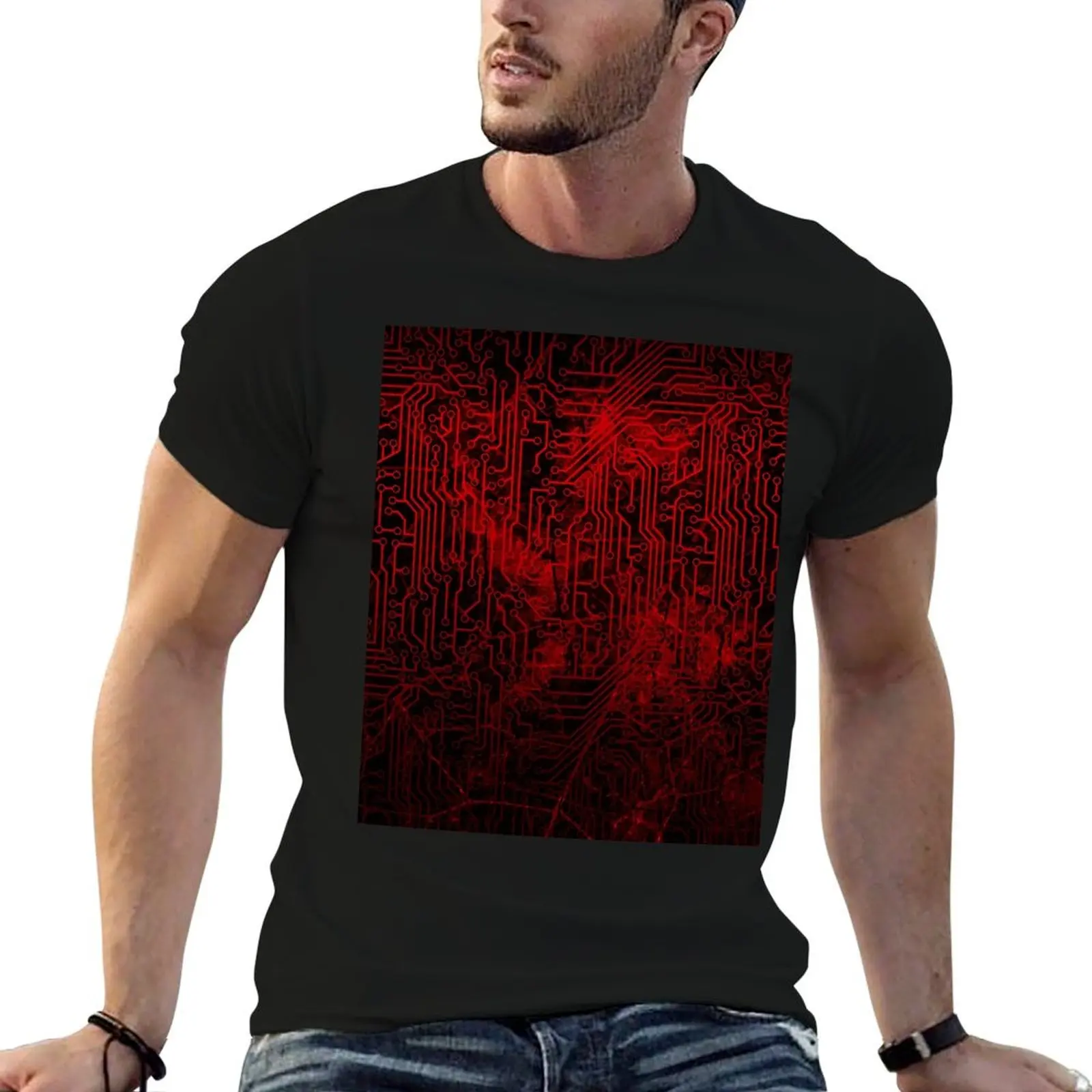 

Blood Red and Black Digital Mayhem Circuit Board T-Shirt tees vintage t shirts Blouse anime stuff anime shirts men