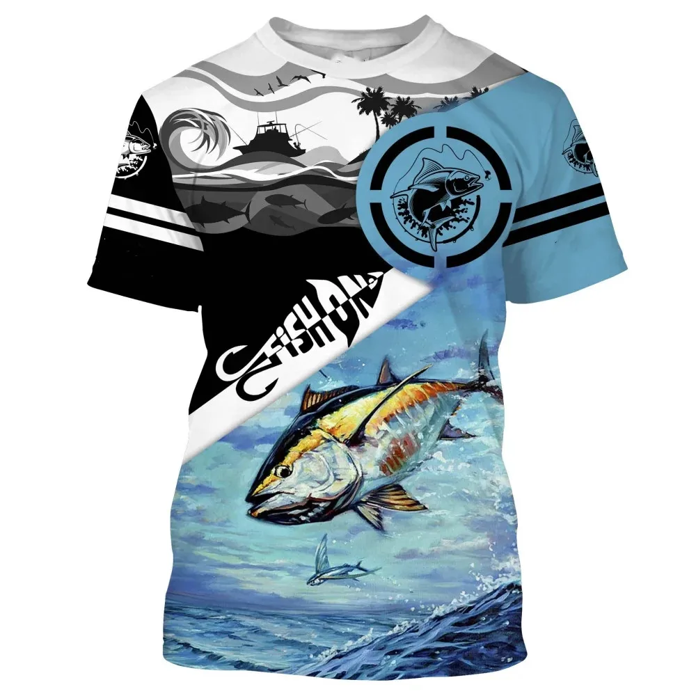 Beautiful Fishing Summer 3D Fish Print T Shirt For Men Outdoor Go Fishing Clothes Casual O-neck Pullover Harajuku Tops Oversized