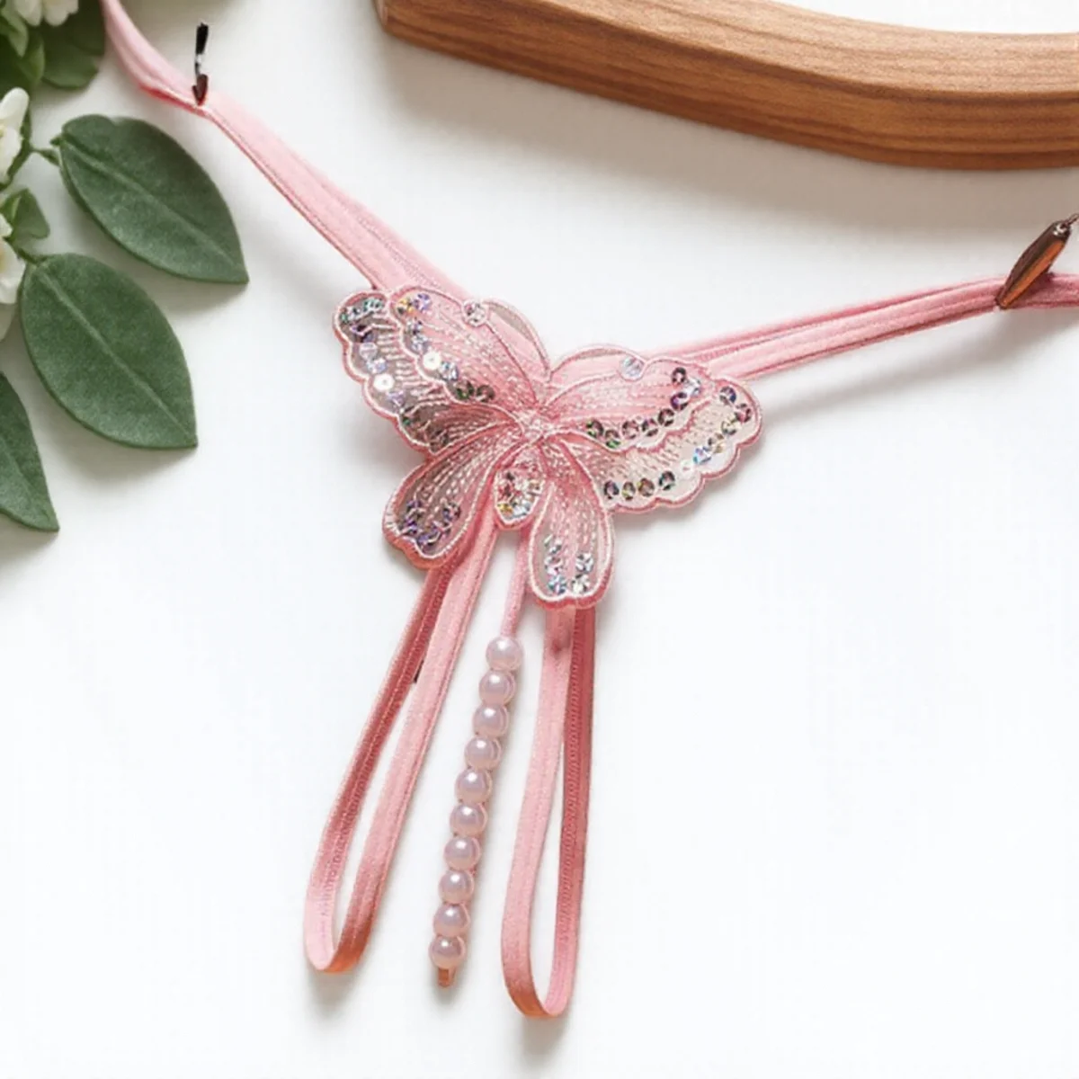 

Women's Sexy Beaded Butterfly Thong Open File Underwear with Sequin Massage T-shaped Sexy Lingerie