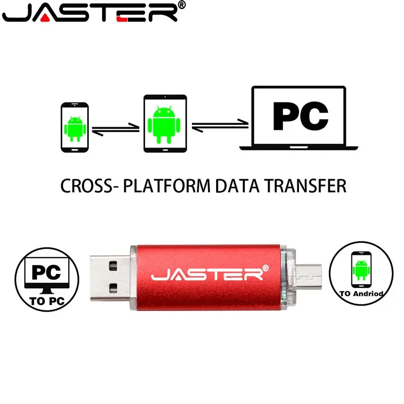 محرك أقراص فلاش OTG ملون من JASTER بسعة 64 جيجابايت مزود بقرص 32 جيجابايت وusb 2.0 وسعة تخزين خارجية بقلم 16 جيجابايت مع سلسلة مفاتيح هدايا 4 جيجابايت